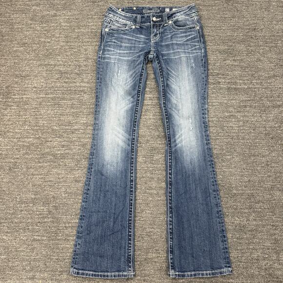 Miss Me Jeans 27 x 34 Boot Cut Rhinestone Sequin Bling Distressed Buckle Cross - Picture 2 of 13
